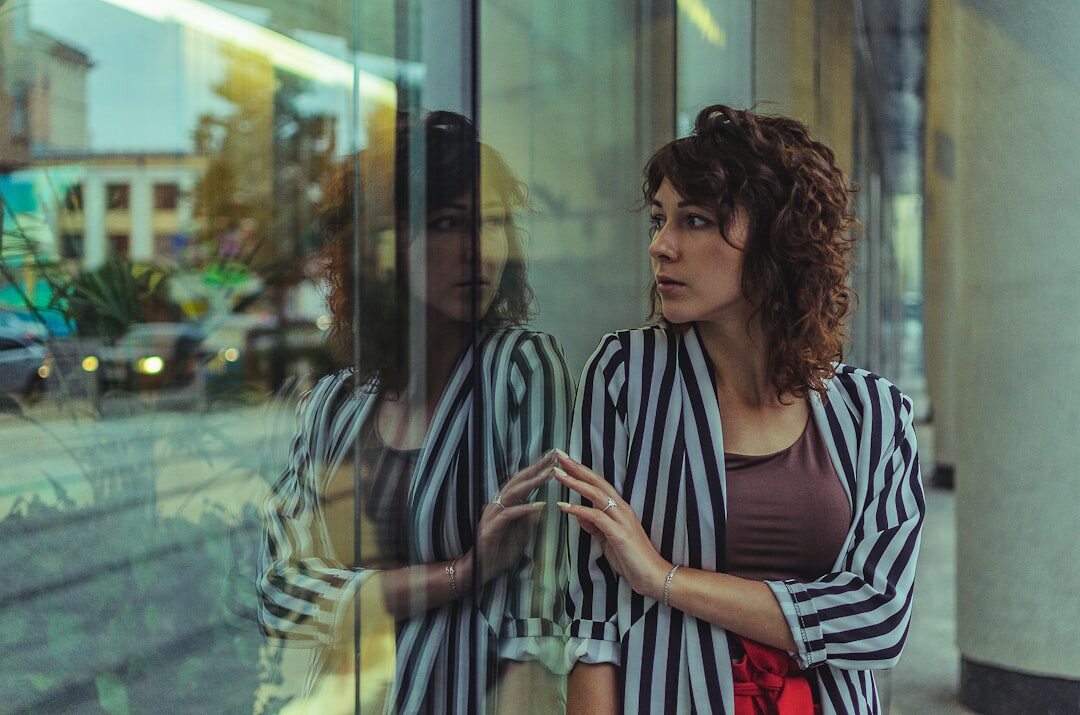 woman practicing speech in mirror