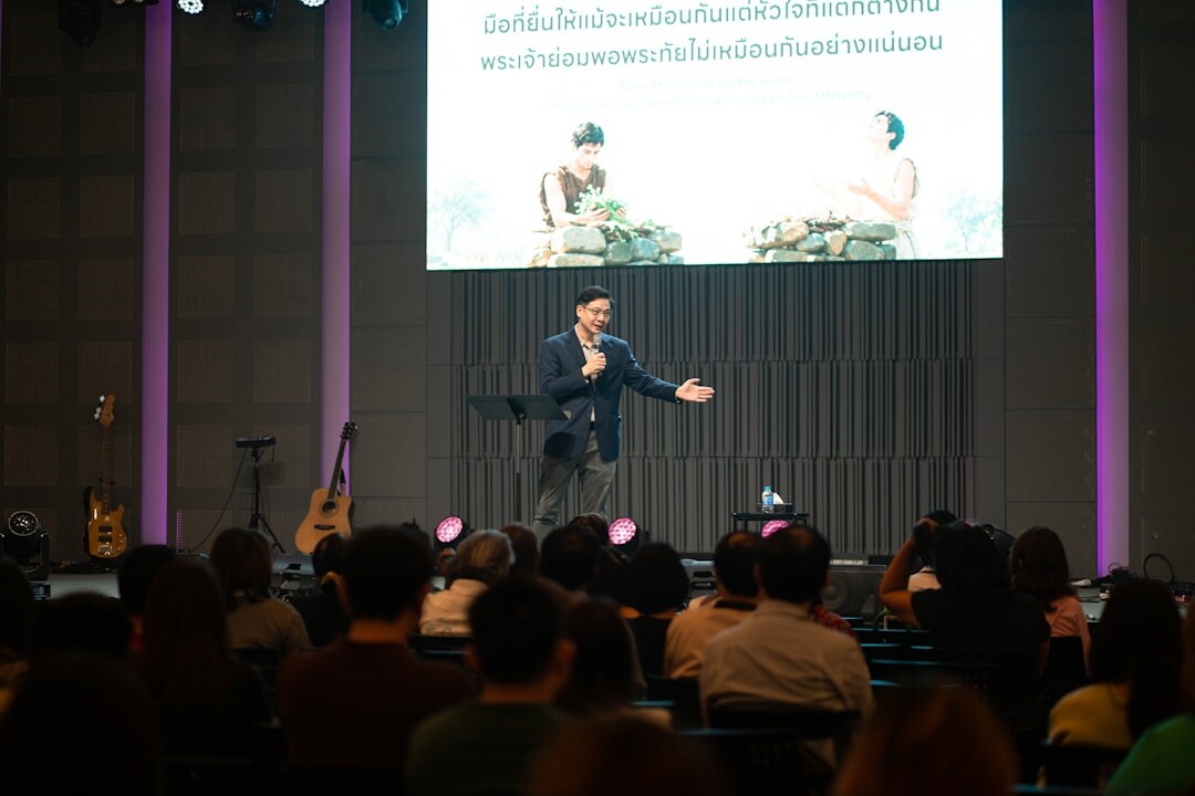 confident speaker addressing audience